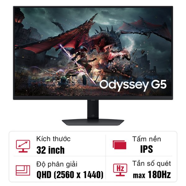 Màn hình Samsung Gaming Odyssey G5 G50D LS32DG502EEXXV 32-inch QHD 180Hz IPS