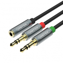 Cáp Loa 1-2 UNITEK 0.2M YC957 (1 JACK 3.5MM RA 2 DAU 3.5MM LOA+MIC)