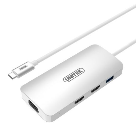 Đầu Chuyển USB 3.1 Type-C Aluminium To 1-Port USB Type-A + 2-Port HDMI + 1-Port VGA Unitek Y-9116