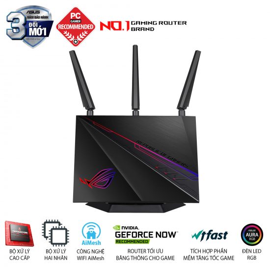 Bộ Phát Wifi Gaming ASUS ROG Rapture GT-AC2900 (AiMesh 360 WIFI Mesh, 2 băng tần, chipset Broadcom, AiProtection, USB 3.0, Aura RGB)