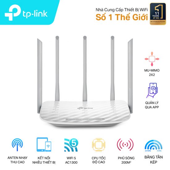 Bộ Phát Wifi Không Dây Băng Tầng Kép AC1350 TP-Link Archer C60 (Màu Trắng)