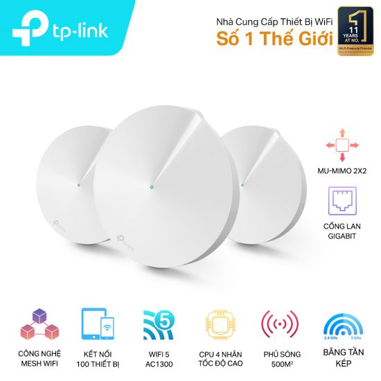 Bộ phát Wifi Mesh TP-Link DECO M5, băng tần kép AC1300, MU-MIMO, Bộ gồm 3 chiếc