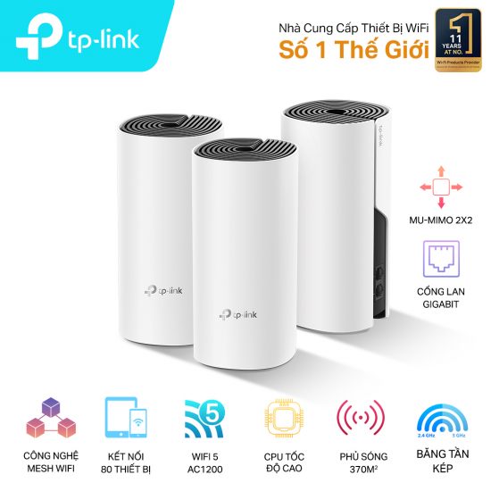 Bộ phát Wifi Mesh TP-Link DECO M4, AC1200, MU-MIMO, Bộ gồm 3 chiếc