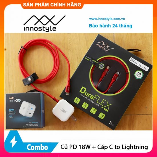 Cáp USB-C to Lightning Innostyle DuraFlex 1.5m Red ICL150R (3A 18W)