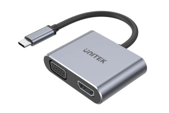 Đầu chuyển USB Type C sang HDMI + VGA 4K 60Hz Unitek V1126A, màu xám