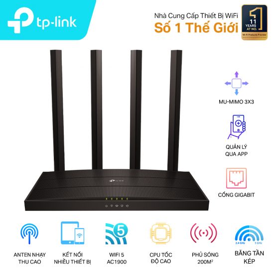 Bộ phát Wifi TP-LINK ARCHER C80, Băng tần kép AC1900, 4 Anten, MU-MIMO