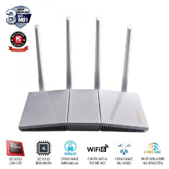 Bộ Phát Wifi ASUS RT-AX55, 2 băng tần AX1800, Wifi-6, AiMesh, WIFI Mesh, MU-MIMO, AiProtection, Màu Trắng