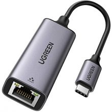 Cáp chuyển đổi USB-C to Lan 10/100/1000Mbps Ugreen 50737, vỏ nhôm màu xám, Hàng Chính Hãng