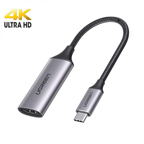 Cáp chuyển đổi USB-C to HDM  Ugreen 70444, hỗ trợ 4K@60Hz, vỏ nhôm màu xám, Hàng chính hãng,