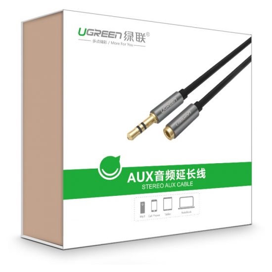 Cáp loa nối dài 1-1 1.5MET UGREEN 10593 Jack Audio, 3.5mm Đầu Đực Sang 3.5mm Đầu Cái, Hàng Chính Hãng