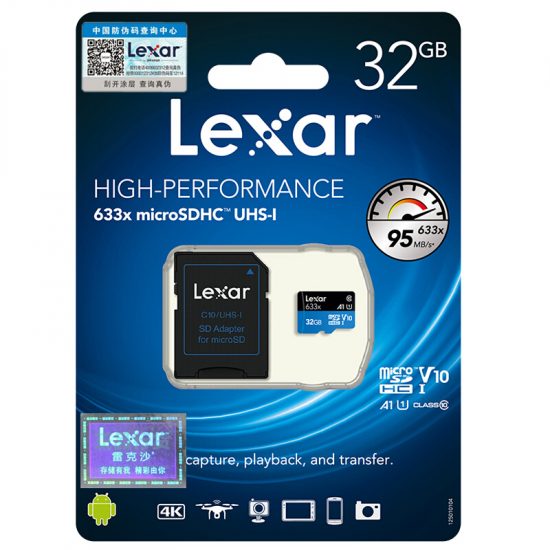 Thẻ nhớ MicroSDHC 32GB LEXAR C10 (LSDMI32BB633A), đi kèm Adapter chuyển sang SD