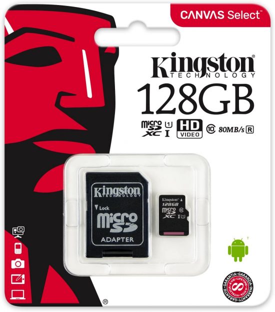 Thẻ nhớ MicroSD 128GB KINGSTON (SDCS2/128GB) Canvas Select Plus Class 10 U1 100MB/s, kèm Adapter SD