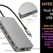 Đầu chuyển HYPERDRIVE HDM1H, USB-C 10-IN-1, Dual 4K HDMI (2 màn hình), hàng chính hãng bảo hành 24 tháng