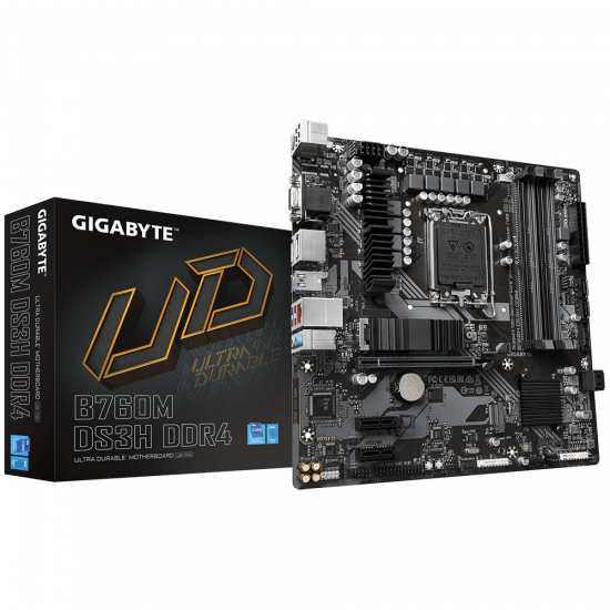 Mainboard Gigabyte B760M DS3H DDR4 (LGA 1700, 4x DDR4, HDMI, Displayport, D-Sub, M.2 PCIe 4.0, m-ATX)