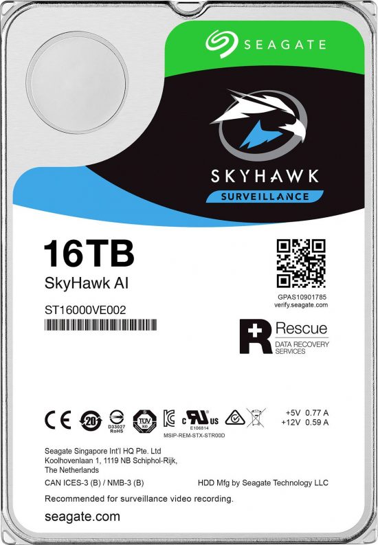 Ổ cứng HDD SEAGATE Skyhawk AI 16TB 3.5 inch, 7200RPM, SATA 6GB/s, 256MB Cache (ST16000VE002)