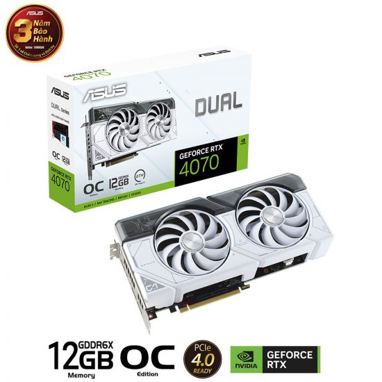 Card Màn Hình VGA  ASUS Dual GeForce RTX 4070 White OC Edition 12GB GDDR6X (DUAL-RTX4070-O12G-WHITE)