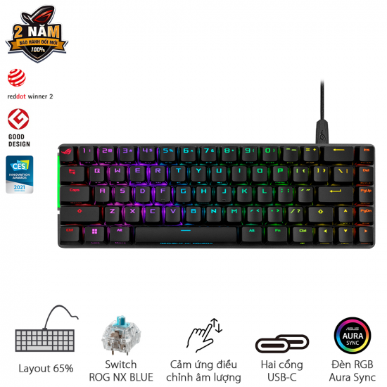 Bàn phím cơ 65% Asus ROG Falchion Ace Black (NX Blue Switch)