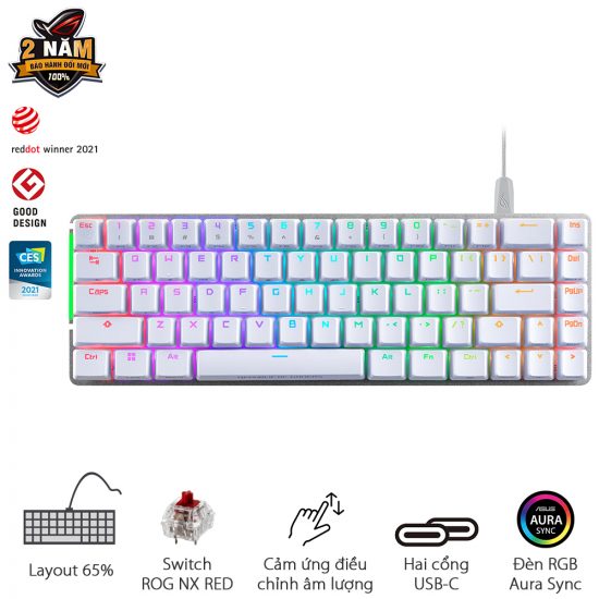 Bàn phím cơ 65% Asus ROG Falchion Ace White (NX Red Switch)