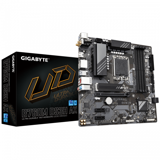 Mainboard GIGABYTE B760M DS3H AX (LGA 1700, 4x DDR5, HDMI, Displayport, M.2 PCIe 4.0, WiFi 6E, BT5.3)