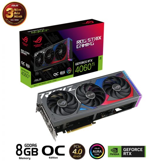 Card màn hình VGA ASUS ROG Strix GeForce RTX 4060 Ti 8GB GDDR6 OC Edition (ROG-STRIX-RTX4060TI-O8G-GAMING)