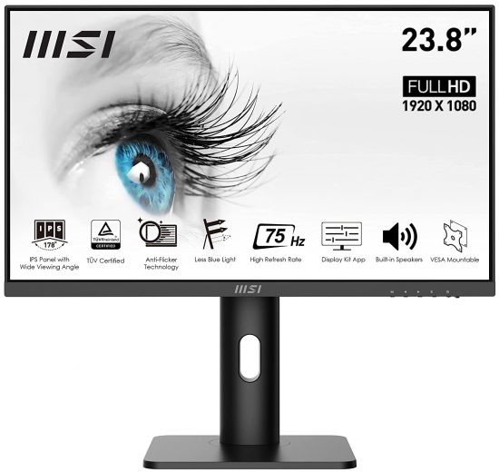 Màn hình 24inch MSI PRO MP243P, tấm nền IPS, Full HD, bảo vệ mắt, 75HZ, 5MS, HDMI, DP, có loa, chân XOAY, Hàng chính hãng, bảo hành 24 tháng