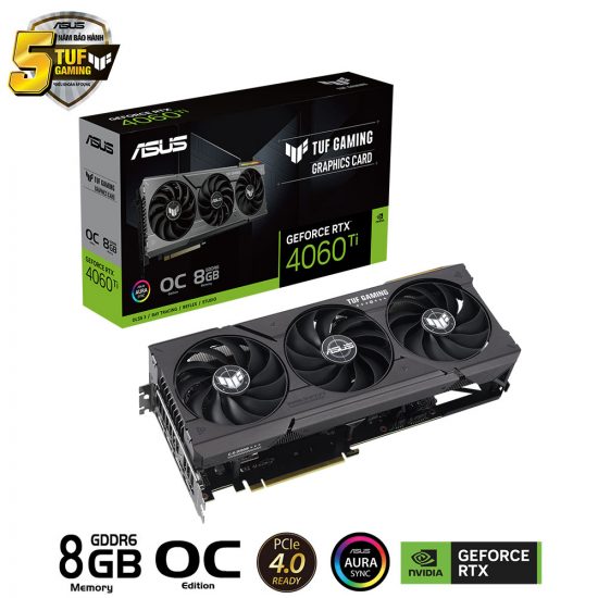 Card màn hình VGA ASUS TUF Gaming GeForce RTX 4060 Ti 8GB GDDR6 OC Edition (TUF-RTX4060TI-O8G-GAMING)