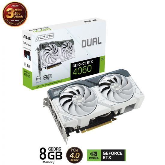 Card màn hình VGA ASUS Dual GeForce RTX 4060 8GB GDDR6 White Edition (DUAL-RTX4060-8G-WHITE)