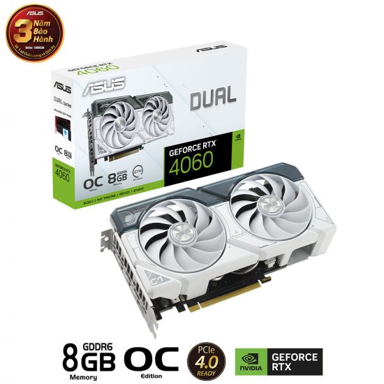 Card màn hình VGA ASUS Dual GeForce RTX 4060 8GB GDDR6 White OC Edition (DUAL-RTX4060-O8G WHITE)