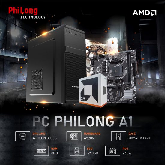 Máy Tính Để Bàn Văn Phòng Phi Long Office A1 (AMD Athlon 3000G, A520M, RAM 8GB, SSD 240GB, PSU 250W)