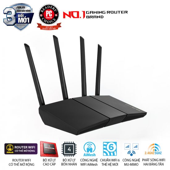 Router WiFi Asus RT-AX57 (WiFi 6, 2 băng tần, Chuẩn AX 3000Mbps, 4 Ăng-ten, AiMesh, MU-MIMO)