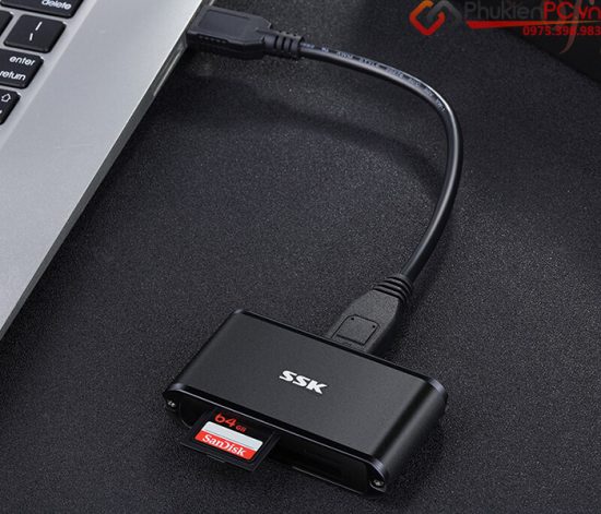 Đầu đọc thẻ nhớ SSK SCRM630 BLACK USB 3.0,SD, SDHC, SDXC, Micro-SD