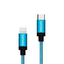 Cáp sạc USB-C to Lightning Philips 1m MFI, Màu xanh dương, Bọc dù, 2 đầu nhôm (DLC5545V)