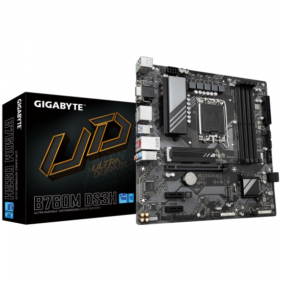 Mainboard GIGABYTE B760M DS3H (LGA 1700, 4 x DDR5, HDMI, Displayport, D-Sub, 2 khe M.2 Gen4)