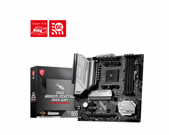 Mainboard MSI MAG B550M MORTAR MAX WIFI (AM4, 4 x DDR4, HDMI, Displayport, M.2 PCIe 4.0, WiFi 6E, m-ATX)