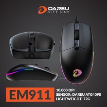 Chuột có dây DareU EM911 Black (10.000DPI, Cảm biến DareU Bravo, Trọng lượng 72g, Led RGB)