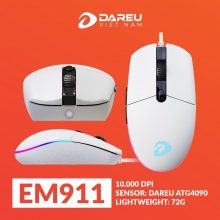 Chuột có dây DareU EM911 White (10.000DPI, Cảm biến DareU Bravo, Trọng lượng 72g, Led RGB)