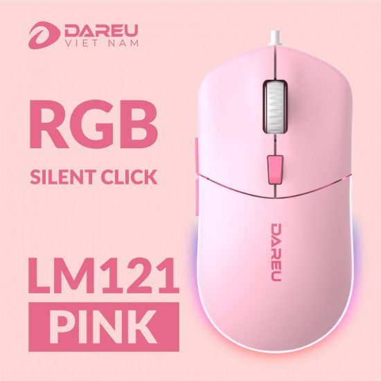 Chuột có dây DareU LM121 Pink (6400 DPI, Silent Click, RGB)