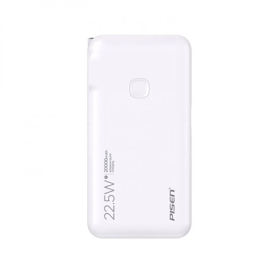 Pin sạc dự phòng PISEN QUICK High Power Box 20000mAh, 22.5W, Màu Trắng, Có chân sạc kèm 2 đầu sạc Type C & Lightning (TS-D313)