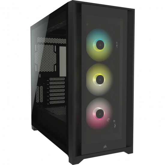 Vỏ case Corsair iCUE 5000X RGB Mid Tower TG Black (CC-9011212-WW) (4 mặt kính cường lực, Sẵn 3 fan RGB)