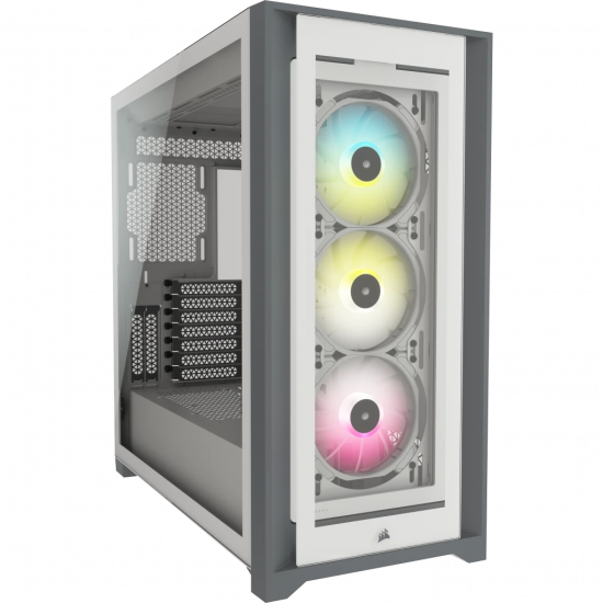 Vỏ case Corsair iCUE 5000X RGB Mid Tower TG White (CC-9011213-WW) (4 mặt kính cường lực, Sẵn 3 fan RGB)