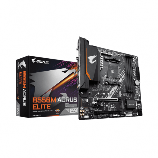 Mainboard GIGABYTE B550M AORUS ELITE (AM4, 4x DDR4, HDMI, DVI-D, M.2 PCIe 4.0, m-ATX)