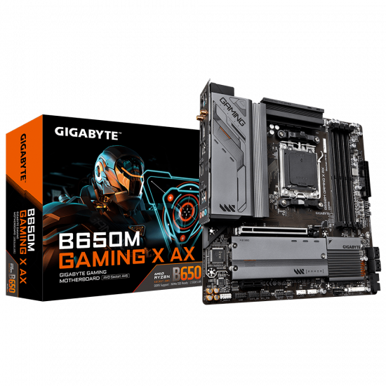 Mainboard GIGABYTE B650M GAMING X AX (AM5, 4x DDR5, HDMI, Displayport, M.2 PCIe 4.0, WiFi 6E, m-ATX)