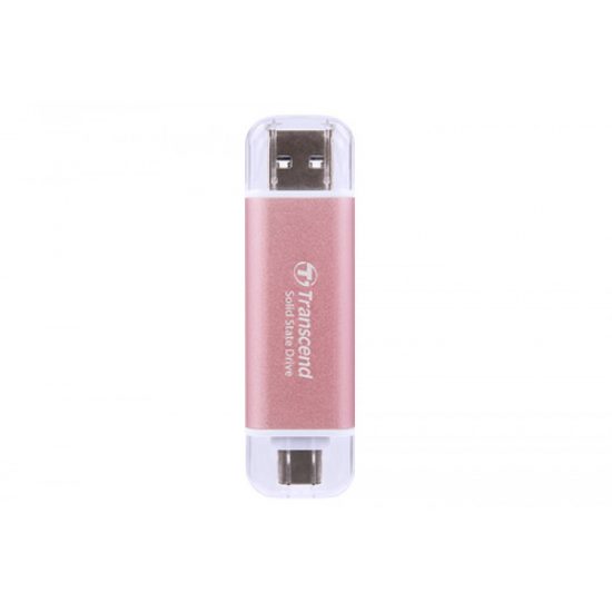 Ổ cứng di động SSD Transcend ESD310 1TB USB 3.2 Gen 2x1 Màu hồng (TS1TESD310P), Kích thước siêu nhỏ, Tích hợp 2 cổng USB-A và USB-C