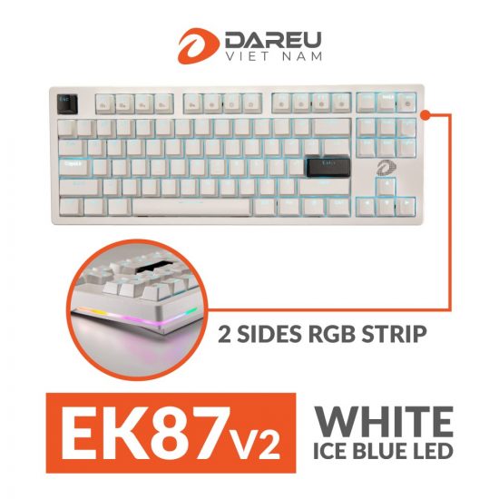 Bàn phím cơ DareU EK87 V2 White - Brown D Switch (87 phím, Ice Blue LED, LED gầm 2 bên)