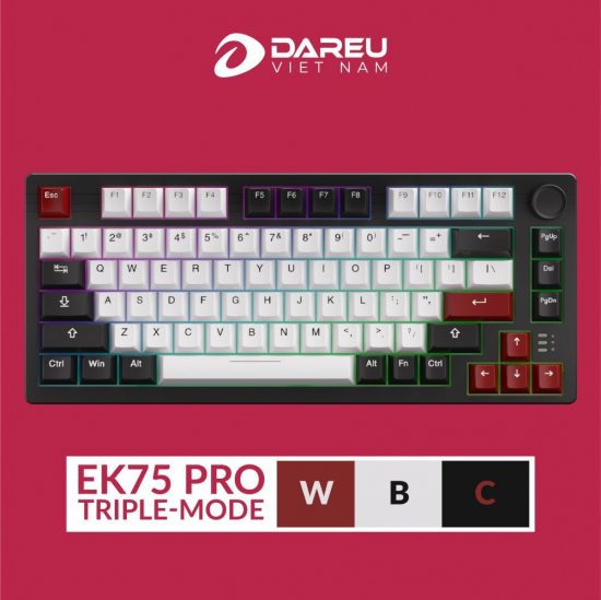 Bàn phím cơ DareU EK75 Pro Triple Mode WBC - DareU Firefly Switch (3 mode, 75%, Núm xoay, Keycap PBT, Hotswap 5 pin, Led viền)