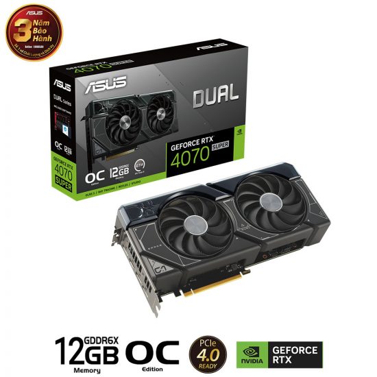 Card màn hình VGA ASUS Dual GeForce RTX 4070 SUPER 12GB GDDR6X OC Edition (DUAL-RTX4070S-O12G)