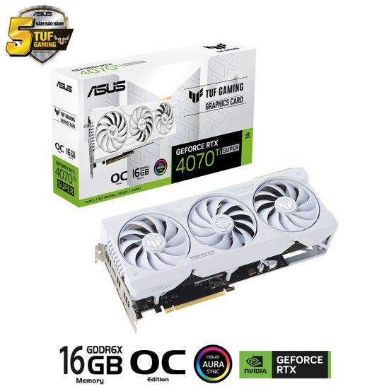 Card màn hình VGA ASUS TUF Gaming GeForce RTX 4070 Ti SUPER 16GB GDDR6X White OC Edition (TUF-RTX4070TIS-O16G-WHITE-GAMING)