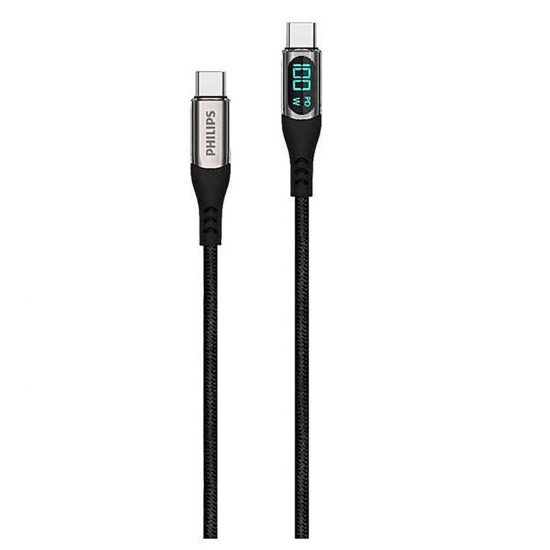 Cáp sạc USB-C to USB-C Philips 2M 100W Sync and Charge màu đen (DLC9102B/74)