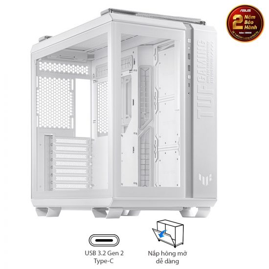 Vỏ Case Asus TUF Gaming GT502 White (Mid Tower, ATX, 2 mặt cường lực, USB-C, Có quai xách, Chưa bao gồm Fan, Max 13 Fan)