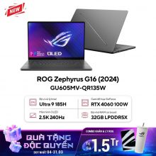 LAPTOP GAMING ASUS ROG ZEPHYRUS G16 GU605MV-QR135W ( Intel Core Ultra 9 185H, RAM 32GB, SSD 1TB, RTX 4060 8GB GDDR6, Màn Hình 16inch 2.5K Oled 240Hz, Windows 11)